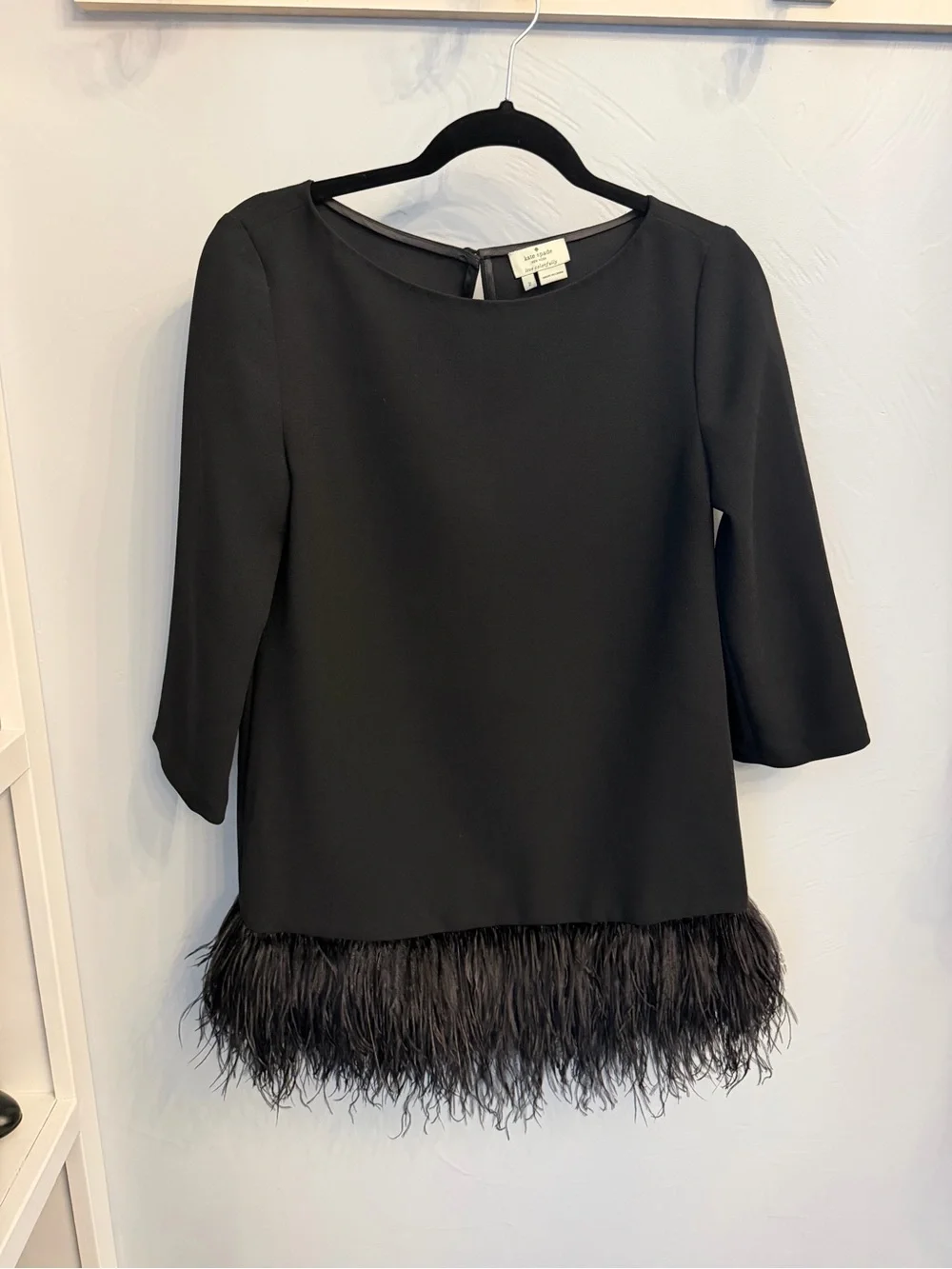 Kate Spade Black Feather Trim Mini Shift Dress
